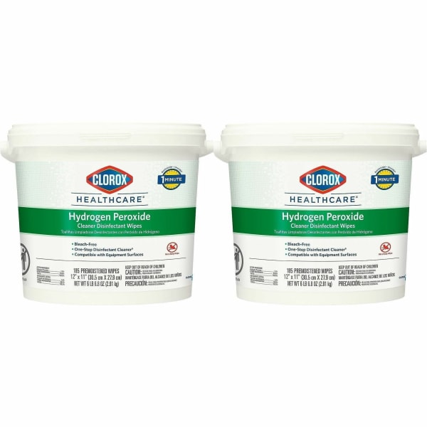 Clorox Healthcare Hydrogen Peroxide Cleaner Disinfectant Wipes - Bleach-free, Antibacterial - White - 185 Tub - 2 / Carton