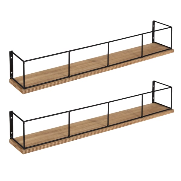 Kate And Laurel Benbrook Wall Shelves, 4inH x 24inW x 4inD, Rustic Brown/Black, Set Of 2 Shelves