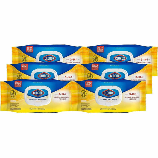 Clorox Disinfecting Cleaning Wipes - Crisp Lemon Scent - Bleach-free, Antibacterial - White - 75 Pack - 6 / Carton
