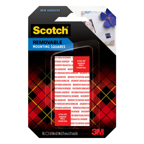 Scotch Removable Double-Sided Mounting Squares , 0.7 in x 0.7 in (1.77 cm x 1.77 cm) 16/pk