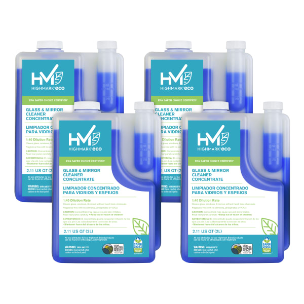 Highmark ECO Glass And Mirror Cleaner Concentrate, 2 Liters, Case Of 4 Bottles
