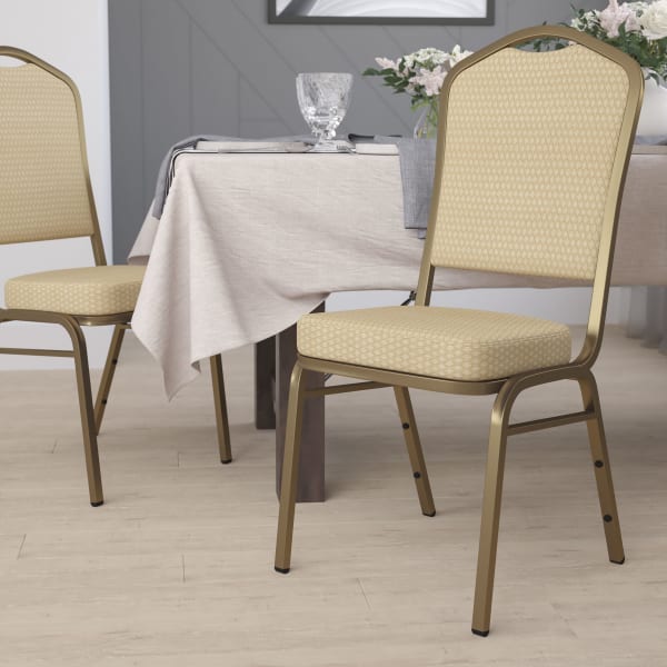 Flash Furniture HERCULES Series Crown Back Stacking Banquet Chair, Beige/Gold