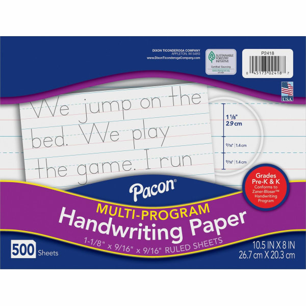 Pacon Multi-Program Handwriting Papers, Grade K, 10 1/2in x 8in, Pack Of 500 Sheets
