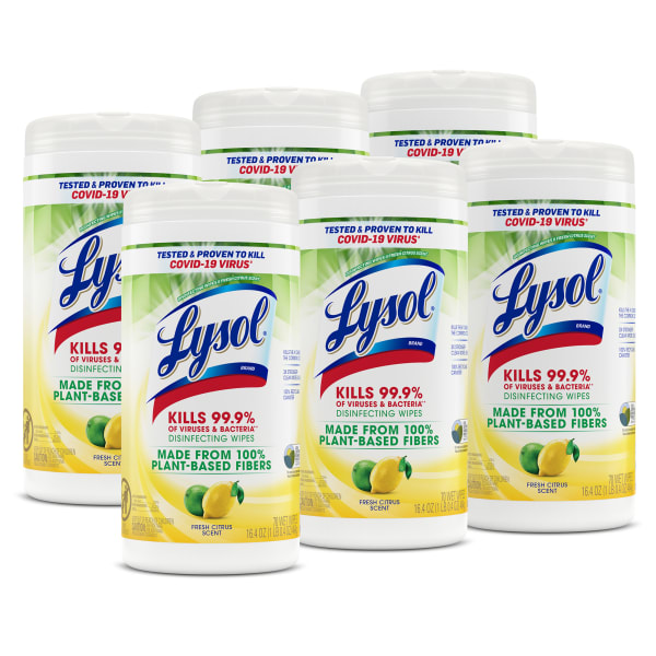 LYSOL Disinfecting Wipes with Citric Acid - Fresh Citrus 70 ct., Pack of 6