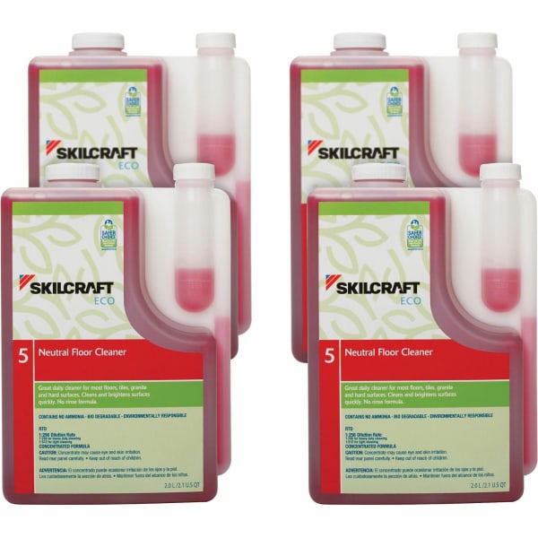 SKILCRAFT Neutral Floor Cleaner - For Floor, Tile, Granite, Hard Surface - Ready-To-Use/Concentrate - Liquid - 67.6 fl oz (2.1 quart)Bottle - 4 / Box - pH Neutral, Rinse-free, VOC-free - Red
