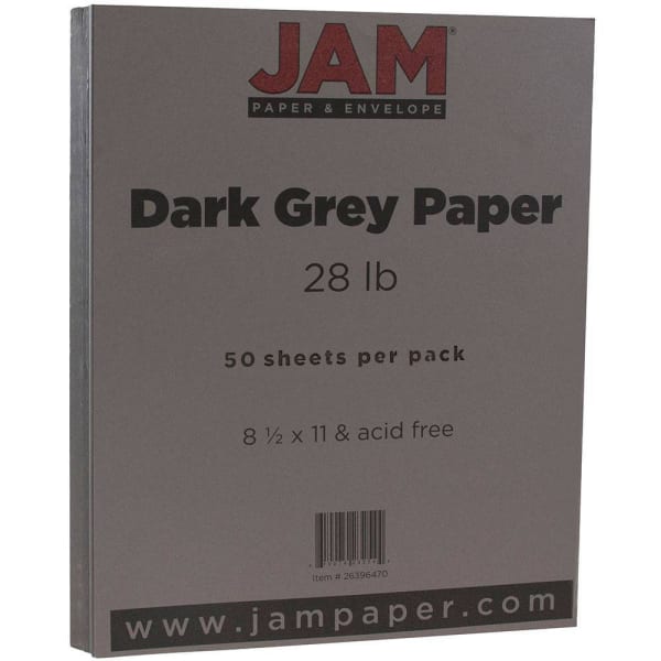 JAM Paper Color Multi-Use Printer & Copy Paper, Dark Gray, Letter (8.5in x 11in), 50 Sheets Per Pack, 28 Lb