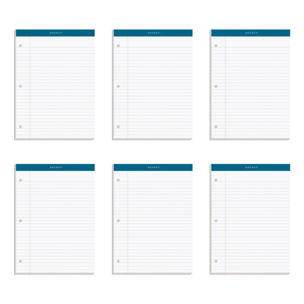 TOPS Double Docket Writing Pads, 3-Hole Punched, 8 1/2in x 11 3/4in, Legal Ruled, 100 Sheets, White, Pack Of 6 Pads