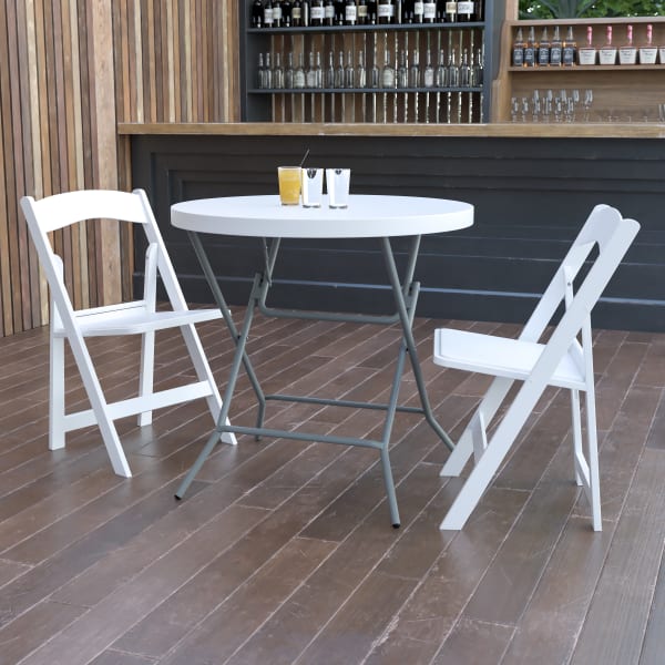 Flash Furniture Round Plastic Folding Table, 30inH x 31-1/2inW x 31-1/2inD, Granite White