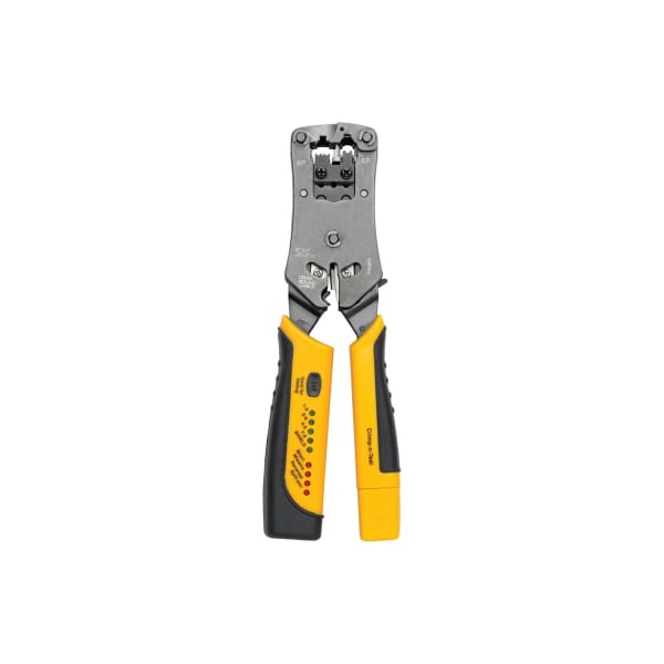 Tripp Lite RJ11/RJ12/RJ45 Wire Crimper with Built-in Cable Tester - Black, Yellow - Ergonomic Design, Non-slip Handle, LED Light, Secure Grip