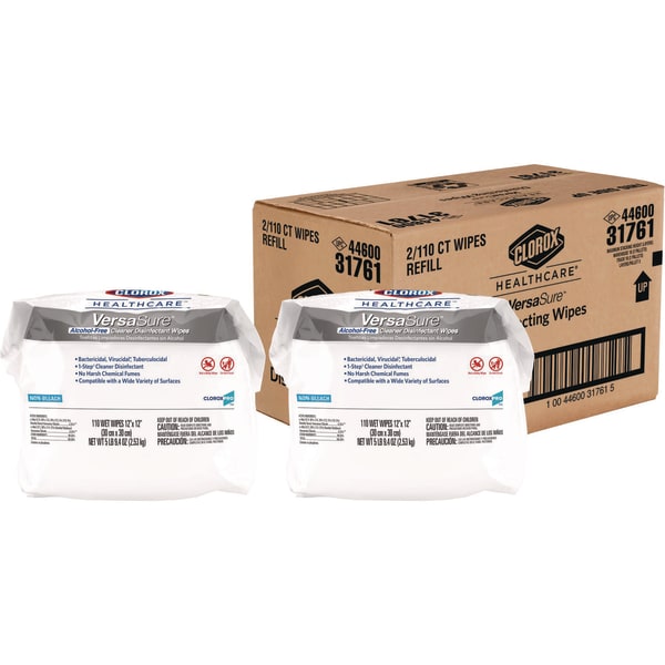 Clorox Healthcare VersaSure Cleaner Disinfectant Wipes, 1-Ply, 12 x 12, Fragranced, White, 110/Pouch, 2 Pouches/Carton