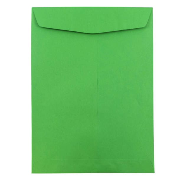 JAM Paper Open-End 9in x 12in Catalog Envelopes, Gummed Seal, 30% Recycled, Green, Pack Of 10