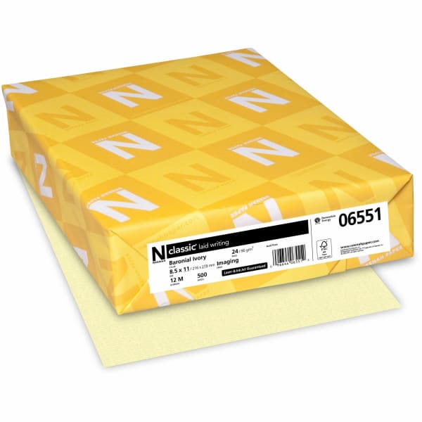 Classic Laid Multi-Use Printer & Copy Paper, Baronial Ivory, Letter (8.5in x 11in), 500 Sheets Per Ream, 24 Lb