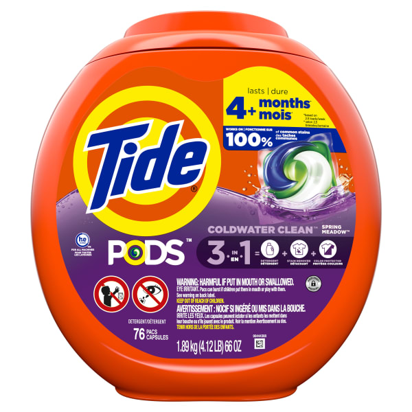 Tide PODS Liquid Laundry Detergent Soap Pacs, Spring Meadow Scent, 66 Oz, Container Of 76 Pacs