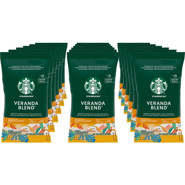 Starbucks Veranda Ground Roast Coffee Single-Serve Packets, Premium Blonde, 2.5 Oz Per Bag, Carton Of 18