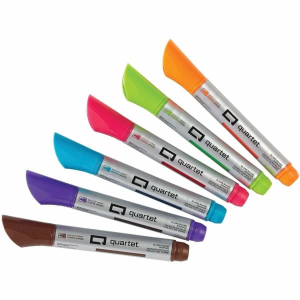 Quartet Premium Glass Board Dry-erase Markers - Bullet Marker Point - Pink, Blue, Green, Orange, Purple, Brown Ink - Liquid - 6 / Pack
