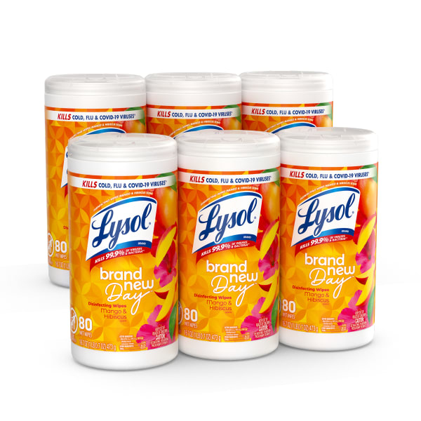 Lysol Brand New Day Disinfecting Wipes - Mango Scent - 80 / Canister - 6 / Carton - White
