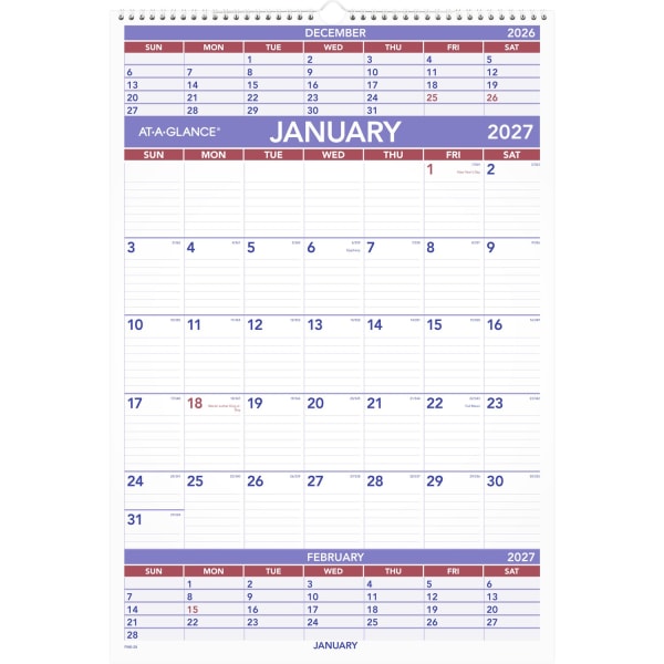 AT-A-GLANCE 2027 Three Month Wall Calendar, Large, 15 1/2in x 22 3/4in