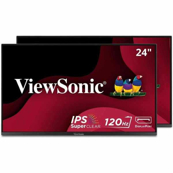 ViewSonic VA2456A-MHD_H2 Dual Monitor Pack Head-Only 1080p IPS Frameless Monitors with 120Hz, Eye Care, VESA Mountable, HDMI, DisplayPort and VGA Inputs for Home and Office - 23.8in Viewable - In-plane Switching (IPS) Technology - LED Backlight