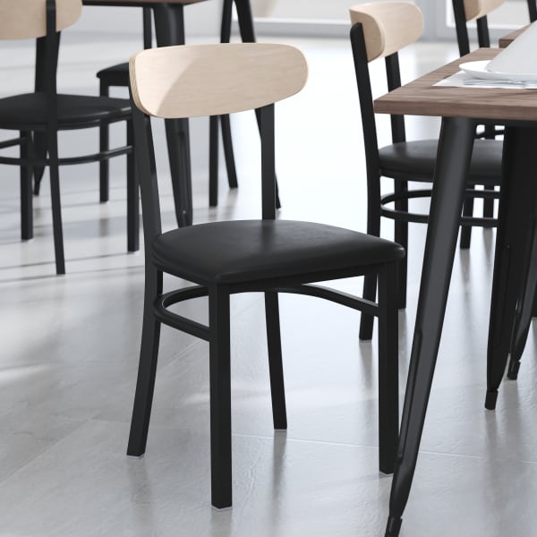 Flash Furniture Wright Commercial Grade Dining Chair, Natural Birch/Black