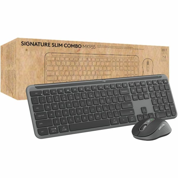 Logitech Signature Slim MK955 for Business Wireless Keyboard and Mouse Combo, Quiet Typing, Secure Receiver, Bluetooth, Globally Certified, Windows/Mac/Chrome/Linux - Graphite - USB Type A Wireless Bluetooth 5.1 Keyboard - Graphite