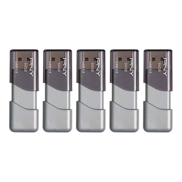 PNY Turbo Attache 3 USB 3.0 Flash Drives, 64GB, Pack Of 5 Drives
