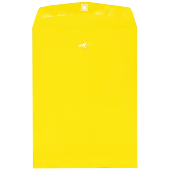 JAM Paper Open-End 9in x 12in Catalog Envelopes, Clasp Closure, 30% Recycled, Yellow, Pack Of 10