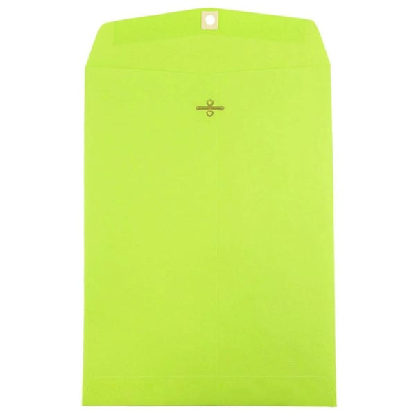 JAM Paper Open-End 9in x 12in Catalog Envelopes, Clasp Closure, Lime, Pack Of 10