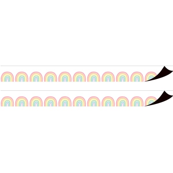 Teacher Created Resources Magnetic Borders, 24in x 1-1/2in, Pastel Pop Rainbows, 12 Borders Per Pack, Set Of 2 Packs
