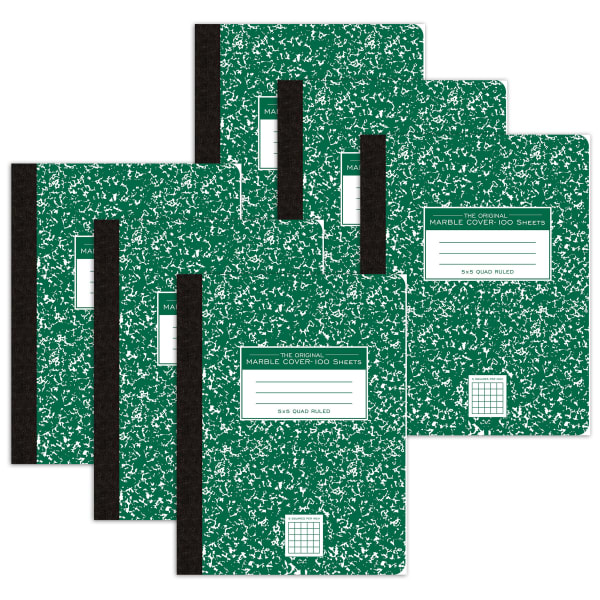 Roaring Spring Paper Products Composition Book, 5x5 Graph, 9-3/4in x 7-1/2in, 100 Sheets, Green Marble, Pack Of 6