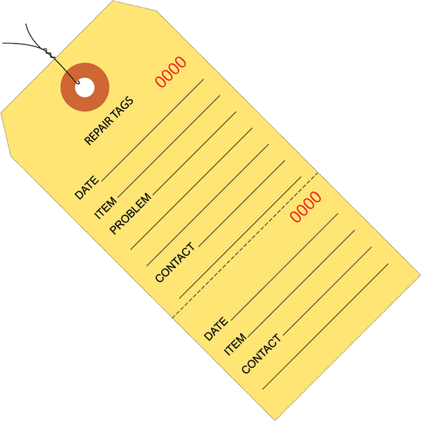 Partners Brand Prewired Repair Tags, 6 1/4in x 3 1/8in, 100% Recycled, Yellow, Case Of 1,000