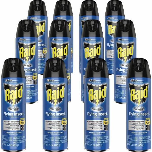 Raid Flying Insect Spray - Spray - Kills Mosquitoes, Flies, Wasp, Hornet, Asian Ladybeetle, Yellow Jacket, Boxelder Bug, Fruit Fly, Gnats, Moths - 15 fl oz - Off White - 12 / Carton