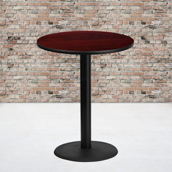 Flash Furniture Round Laminate Table Top With Round Bar Height Table Base, 43-3/16inH x 36inW x 36inD, Mahogany