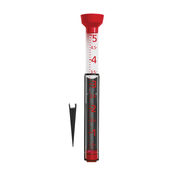 Taylor Precision Products Jumbo Jr 5in Capacity Easy-To-View Rain Gauge, 4-15/16inH x 5-1/4inW x 22-5/16inD, Red