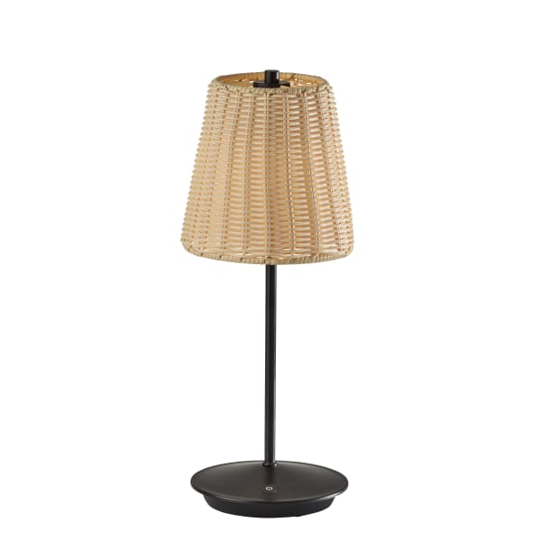Adesso Andy LED Cordless Indoor/Outdoor Table Lamp, 15inH, Rattan Shade/Black Base