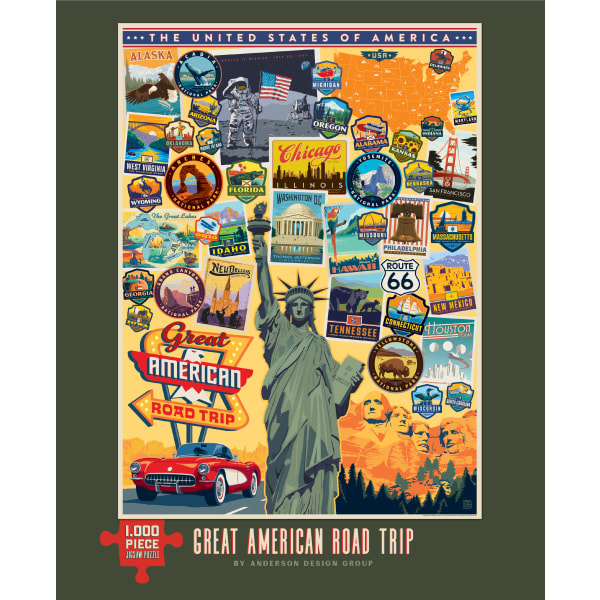 Willow Creek Press 1,000-Piece Puzzle, Great American Road Trip Vintage Travel Art Posters