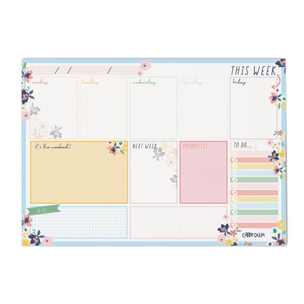 Pukka Pads Planner Pad, Weekly, 11.7in x 8.3in, 60 Sheets, Ditzy Floral, Pack 6
