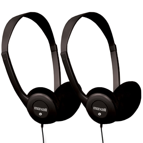 Maxell HP-100 Budget Stereo Headphones, Black, Pack Of 2 Headphones, MAX190319-2