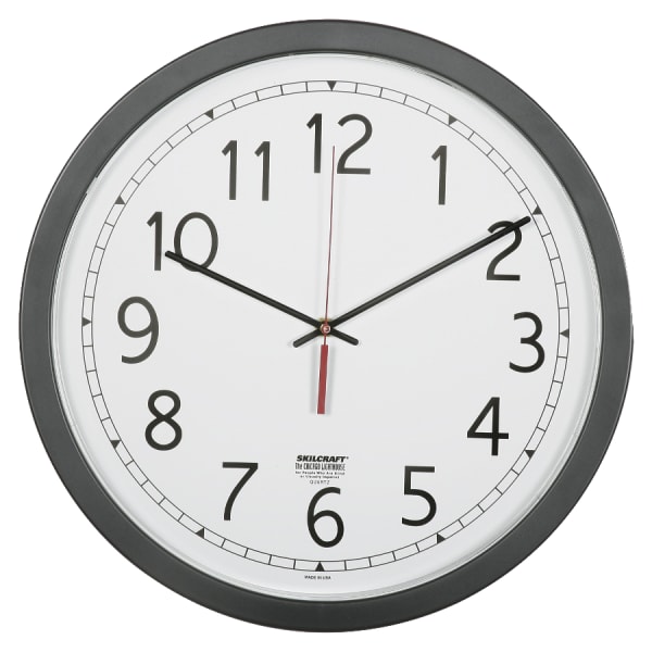 SKILCRAFT Quartz Movement Wall Clock, 16 1/2inW, Black (AbilityOne 6645-01-623-8824)