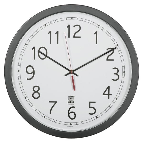 SKILCRAFT Self-Set Wall Clock, 16 1/2inW, Black/White (AbilityOne 6645-01-623-8825)