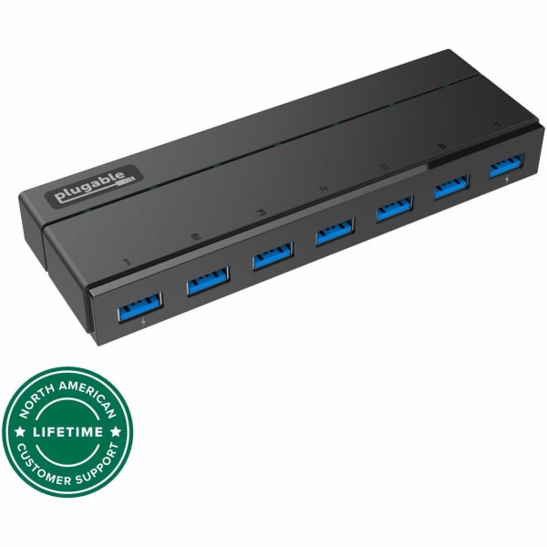Plugable 7-Port USB 3.0 Hub with 36W Power Adapter - Connect up to seven USB 3.0, 2.0, or 1.1 devices to a single port on any computer, Driverless