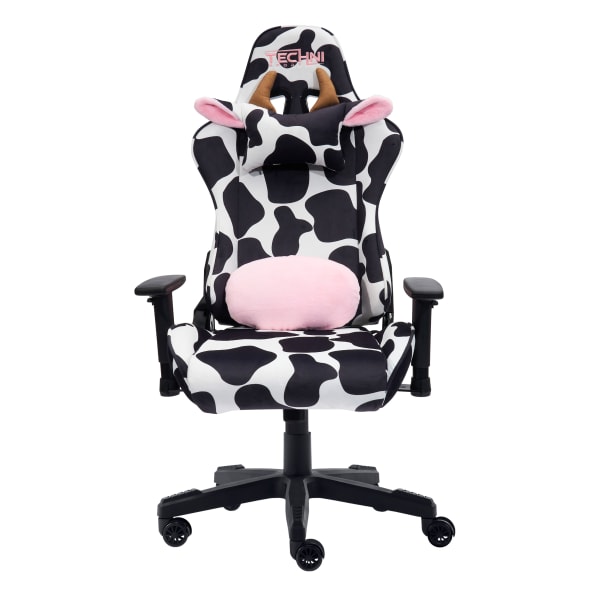 Techni Sport Cow Series Ergonomic Fabric Computer Gaming Chair, White/Black