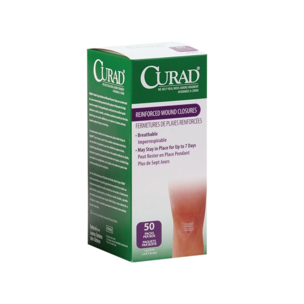 CURAD Sterile Medi-Strips Reinforced Wound Closures, 1/8in x 3in, White, Box Of 50