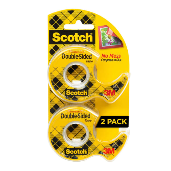 Scotch Double Sided Tape, Permanent, 2 Tape Rolls with Dispensers, 1/2 in x 400 in, Home Office Supplies and School Supplies for College and Classrooms