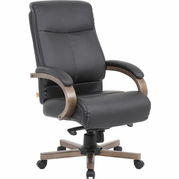 Lorell Bonded Leather High-Back Executive Chair, With Wood frame, Black/Medium Finish