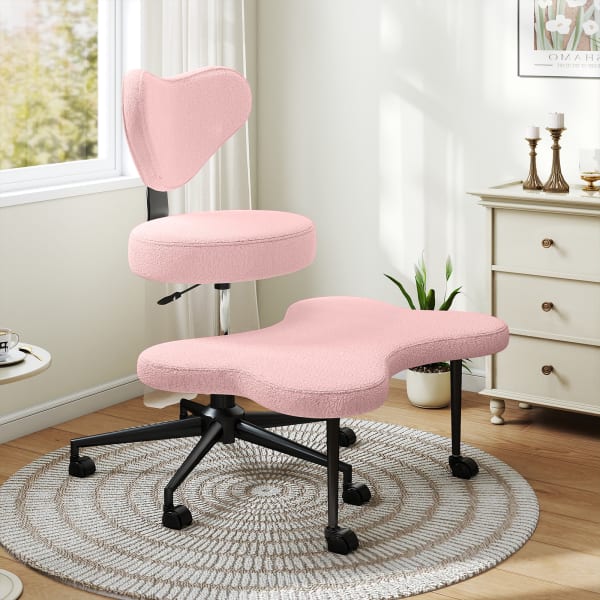 Pinmoco Ergonomic Fabric Mid-Back Cross-Legged Swivel Task Chair, Pink