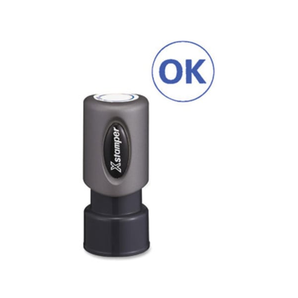 Xstamper Pre-Inked OK Stamp - Message Stamp - OK - 0.63in Impression Diameter - Blue - Recycled - 1 Each