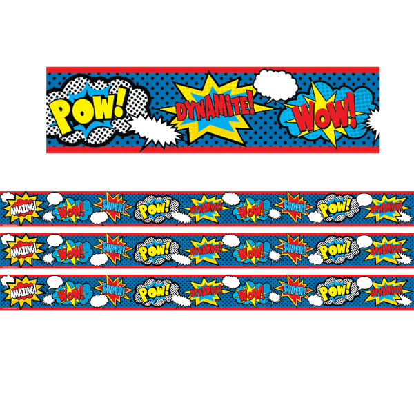 Teacher Created Resources Straight Border Trim Rolls, 50', Superhero, Pack Of 3 Rolls