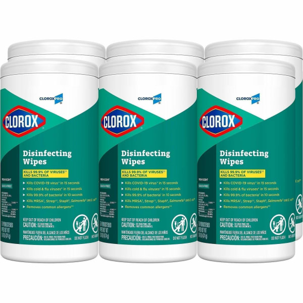 CloroxPro Disinfecting Wipes - Ready-To-Use - Fresh Scent - Easy Tear, Pre-moistened, Bleach-free, Phosphorous-free, Easy to Use, Antibacterial - Green - 75 Tub - 480 / Pallet