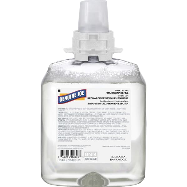 Genuine Joe Green Certified Soap Refill - Fragrance-free Scent - 1.32 quart - Hand, Skin - Clear - 1 Each