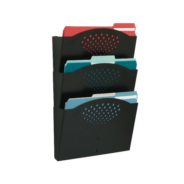 Safco Steel Triple-Tray Letter-Size Wall Pocket, 17 1/4inH x 12inW x 3 1/4inD, Black